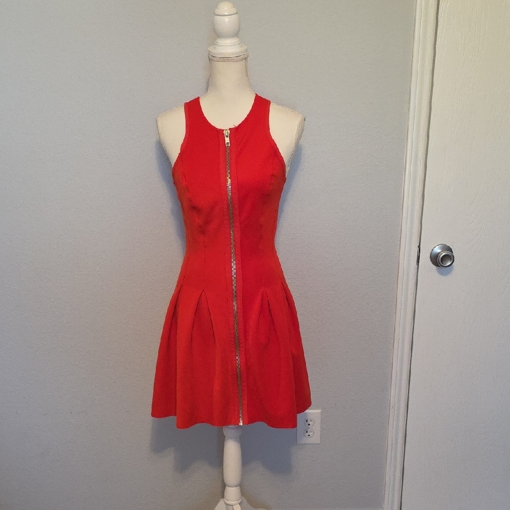 Olsenboye Red Orange Sleeveless Halter Mini Dress